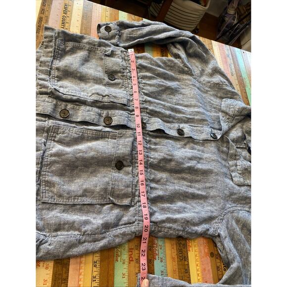 Land's End Women’s L 100% Linen Button Down Jacket Blue Indigo Pockets Boho - Picture 10 of 10